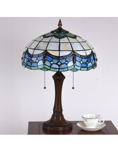 Lámpara de Mesa Tiffany DOCHEER 40 cm Vidrio Tinte Azul