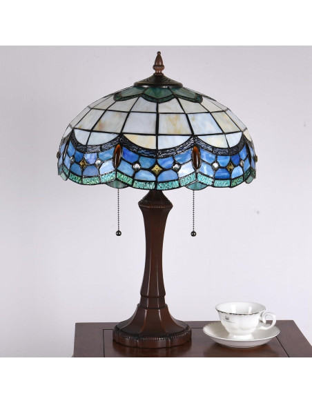 Lámpara de Mesa Tiffany DOCHEER 40 cm Vidrio Tinte Azul