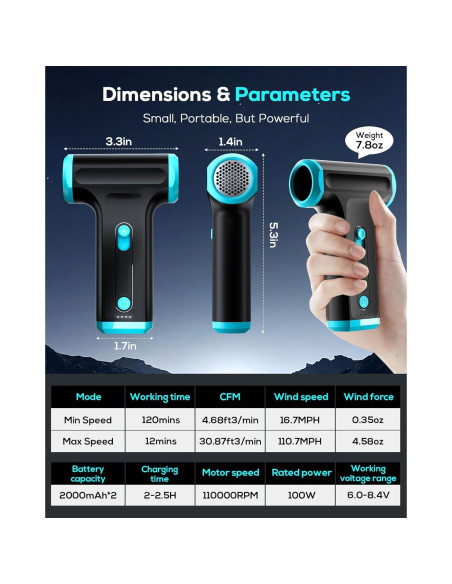 Soplador de Aire Comprimido AKSILM W07 110,000RPM Recargable