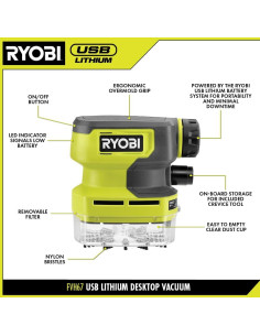 Aspiradora de Escritorio USB RYOBI FVH67K Verde 0.3L 2