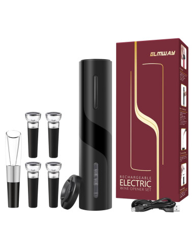 Sacacorchos Eléctrico ELMWAY Negro con Cortador y Tapones