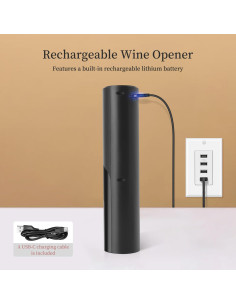 Sacacorchos Eléctrico ELMWAY Negro con Cortador y Tapones 2