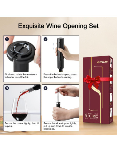 Sacacorchos Eléctrico ELMWAY Negro con Cortador y Tapones