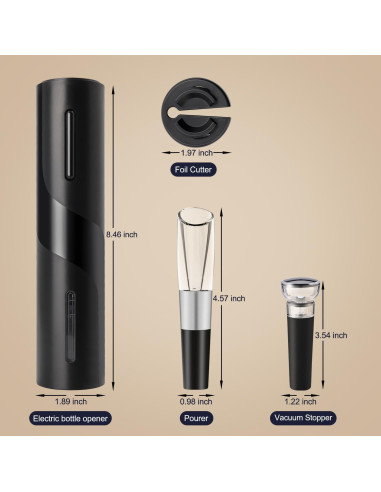 Sacacorchos Eléctrico ELMWAY Negro con Cortador y Tapones