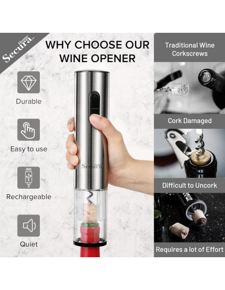 Juego Abridor de Vino Eléctrico Secura Home 5 en 1