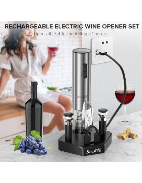 Juego Abridor de Vino Eléctrico Secura Home 5 en 1