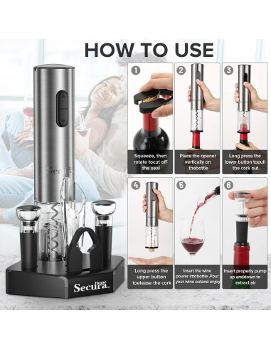 Juego Abridor de Vino Eléctrico Secura Home 5 en 1