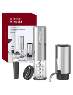 Juego de Abridores de Vino Eléctricos KIEKRO 4 en 1 Plata