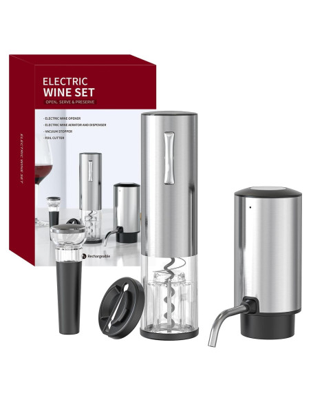 Juego de Abridores de Vino Eléctricos KIEKRO 4 en 1 Plata