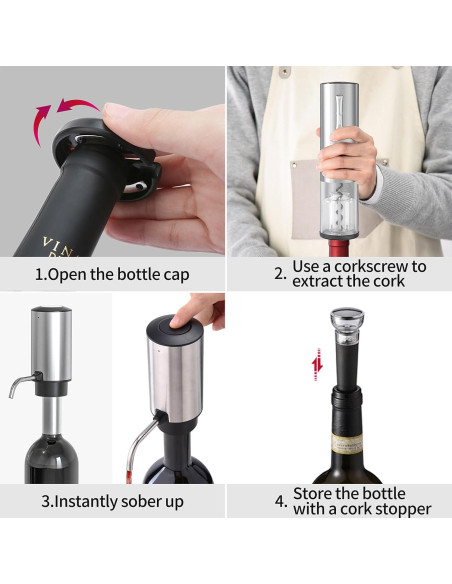 Juego de Abridores de Vino Eléctricos KIEKRO 4 en 1 Plata
