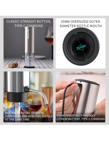 Juego de Abridores de Vino Eléctricos KIEKRO 4 en 1 Plata