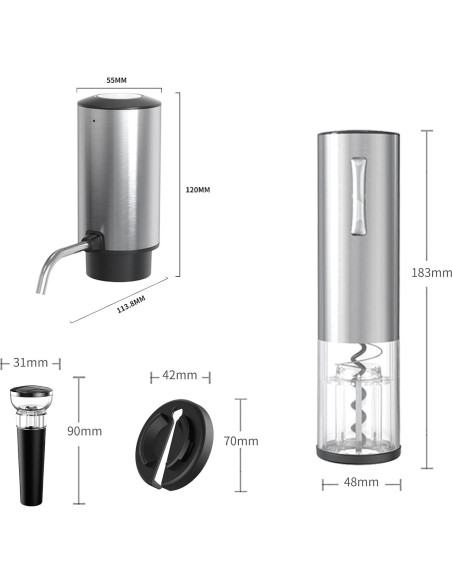 Juego de Abridores de Vino Eléctricos KIEKRO 4 en 1 Plata