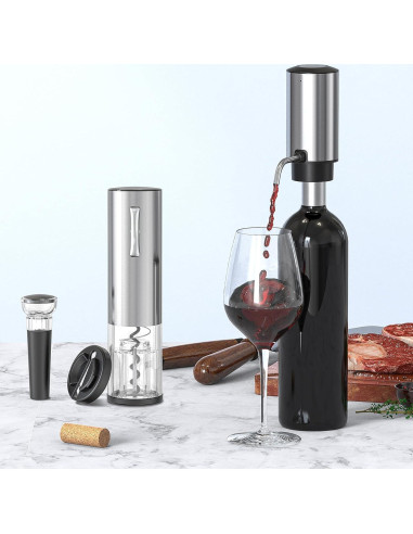 Juego de Abridores de Vino Eléctricos KIEKRO 4 en 1 Plata