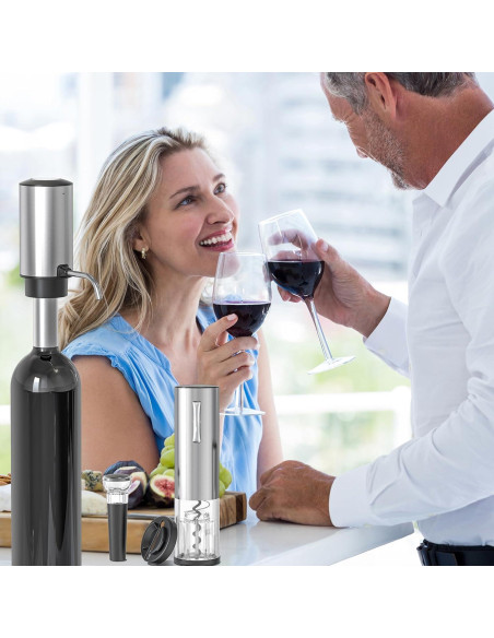 Juego de Abridores de Vino Eléctricos KIEKRO 4 en 1 Plata
