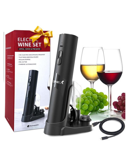 Abridor de Vino Eléctrico GenieX 6-en-1 con Base de Carga