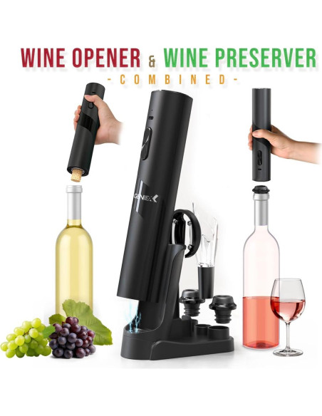Abridor de Vino Eléctrico GenieX 6-en-1 con Base de Carga