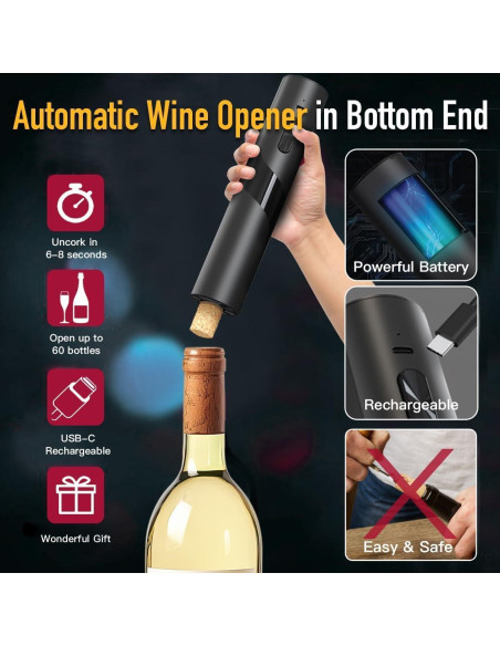 Abridor de Vino Eléctrico GenieX 6-en-1 con Base de Carga