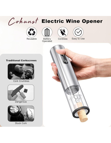 Abrebotellas Eléctrico COKUNST de Vino Acero Inoxidable