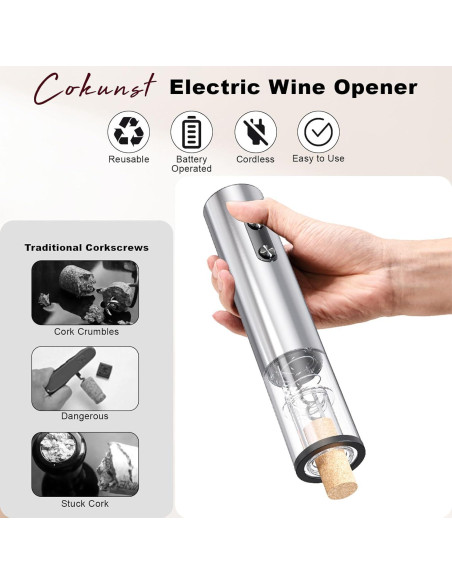 Abrebotellas Eléctrico COKUNST de Vino Acero Inoxidable