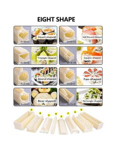 Kit de Hacer Sushi Hompon - 8 Moldes, Tenedor y Espátula 2