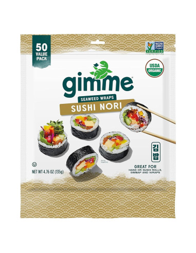 Gimme Algas Sushi Nori Orgánico 50 Hojas Premium Sin Gluten