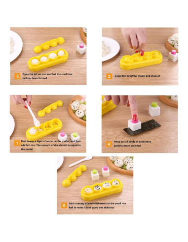 Molde para Bolas de Arroz 4 Pcs Halloluck DIY Amarillo