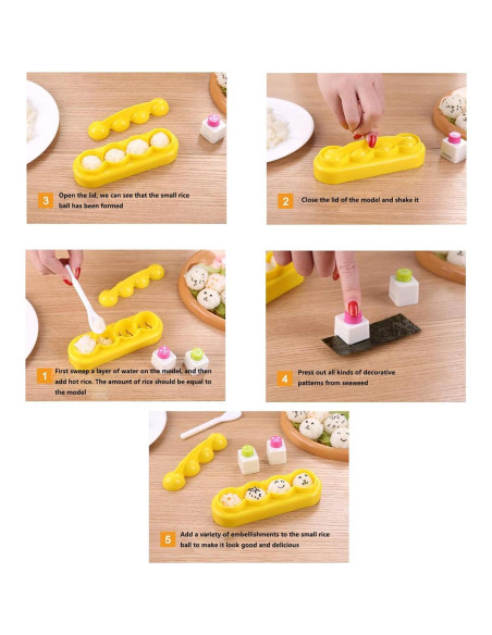 Molde para Bolas de Arroz 4 Pcs Halloluck DIY Amarillo