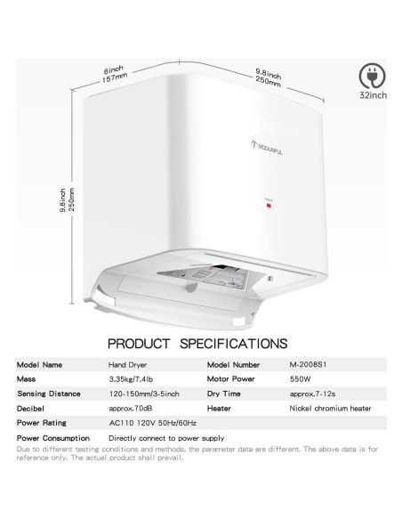Secador de Manos Automático Modunful M-2008S1-W 1200W