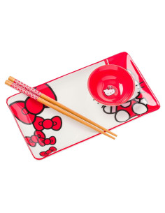 Juego de Sushi Cerámica Hello Kitty 3 Piezas Rojo Blanco