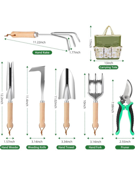 Juego de Herramientas de Jardinería A-Digital 9 Piezas Verde