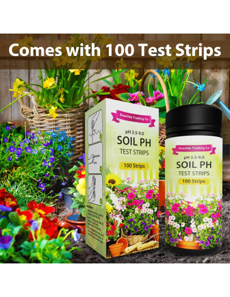 Kit de Prueba de pH del Suelo Dewildetradingco - 100 Tiras