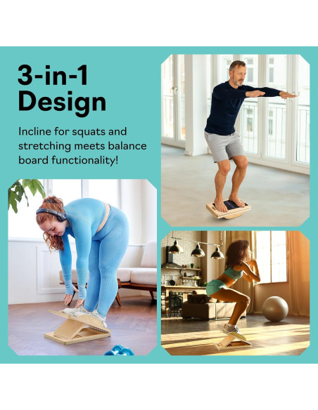 Tablero Inclinado y de Equilibrio ZocoSquat 3 en 1 Madera