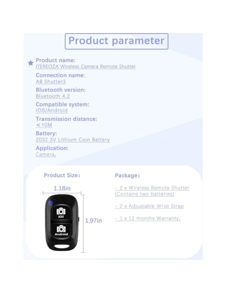 Disparador Remoto Bluetooth Kolotesame para Cámara - 3 Unidades Disparador Remoto Bluetooth Kolotesame para Cámara - 3 Unidades