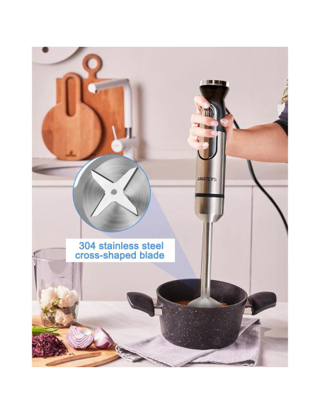 Batidora de Mano Amateys 700W Acero Inoxidable 2 Modos