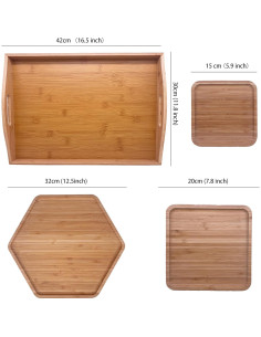 Set de Bandejas de Bambú PAFREWOG 3 Piezas 42x30cm 2