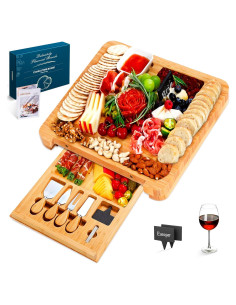 Tabla de Queso Easoger Grande de Bambú con 4 Utensilios