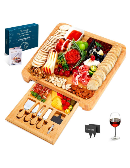 Tabla de Queso Easoger Grande de Bambú con 4 Utensilios