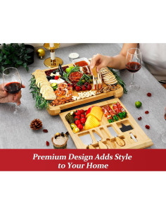 Tabla de Queso Easoger Grande de Bambú con 4 Utensilios 2