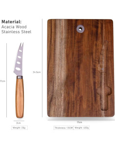 Tabla de Queso de Madera de Acacia con Cuchillo Genérico 24x17 cm 2
