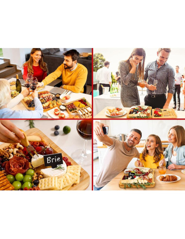 Tabla de Queso Easoger Grande de Bambú con 4 Utensilios