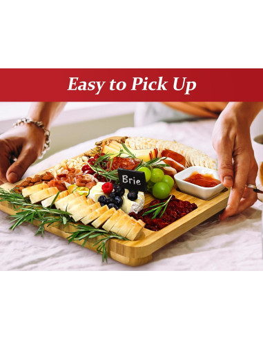 Tabla de Queso Easoger Grande de Bambú con 4 Utensilios