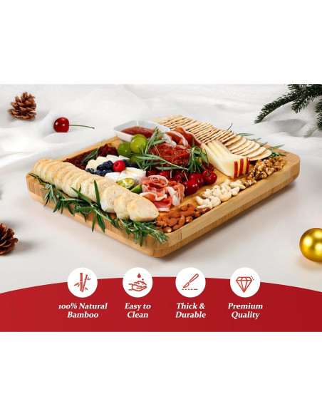 Tabla de Queso Easoger Grande de Bambú con 4 Utensilios