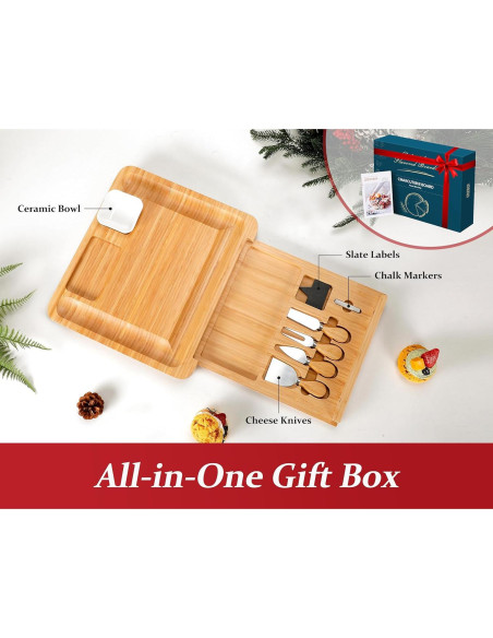 Tabla de Queso Easoger Grande de Bambú con 4 Utensilios