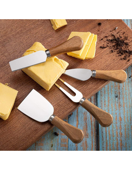 Juego de 4 Cuchillos para Queso Linwnil con Mango de Madera