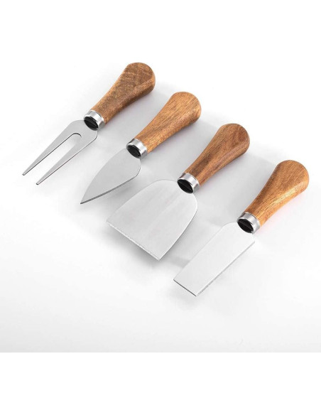 Juego de 4 Cuchillos para Queso Linwnil con Mango de Madera