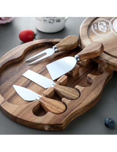 Tabla de Queso de Acacia BF BILL.F 24 cm con 4 Cuchillos