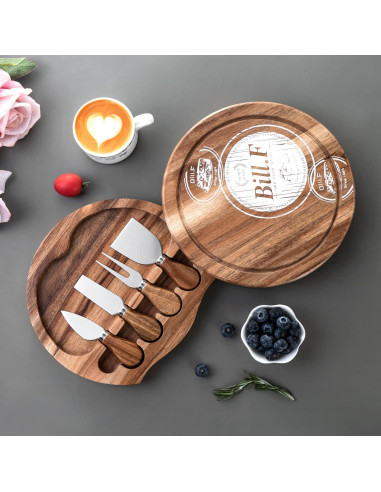 Tabla de Queso de Acacia BF BILL.F 24 cm con 4 Cuchillos