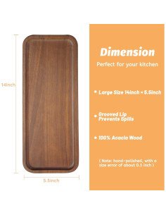 Bandejas de Madera de Acacia HOMKULA 14" x 5.5" Paquete de 6 2