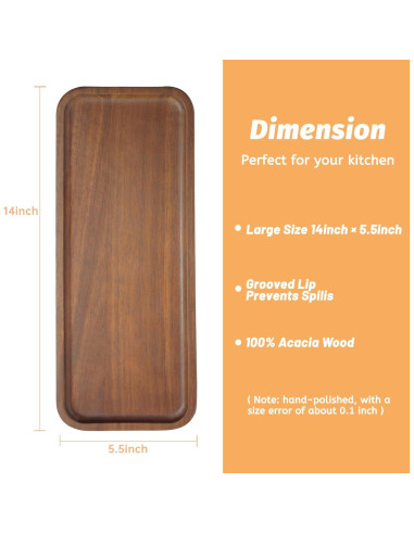 Bandejas de Madera de Acacia HOMKULA 14" x 5.5" Paquete de 6