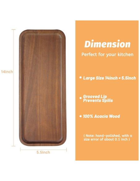 Bandejas de Madera de Acacia HOMKULA 14" x 5.5" Paquete de 6
